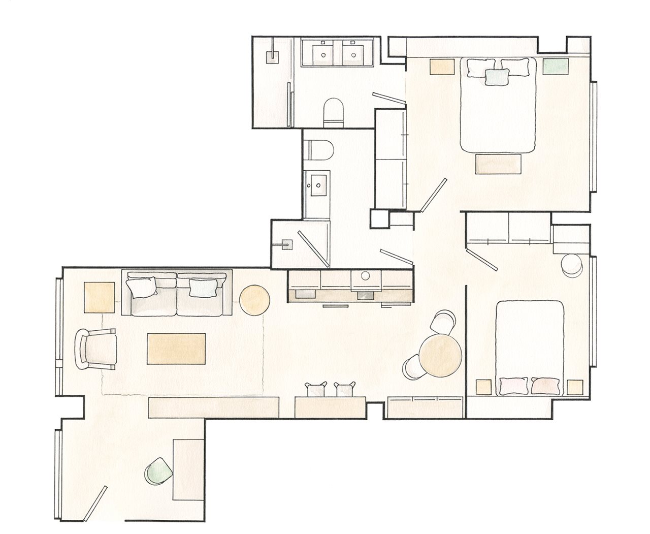 Plano de la vivienda de 65 m2.