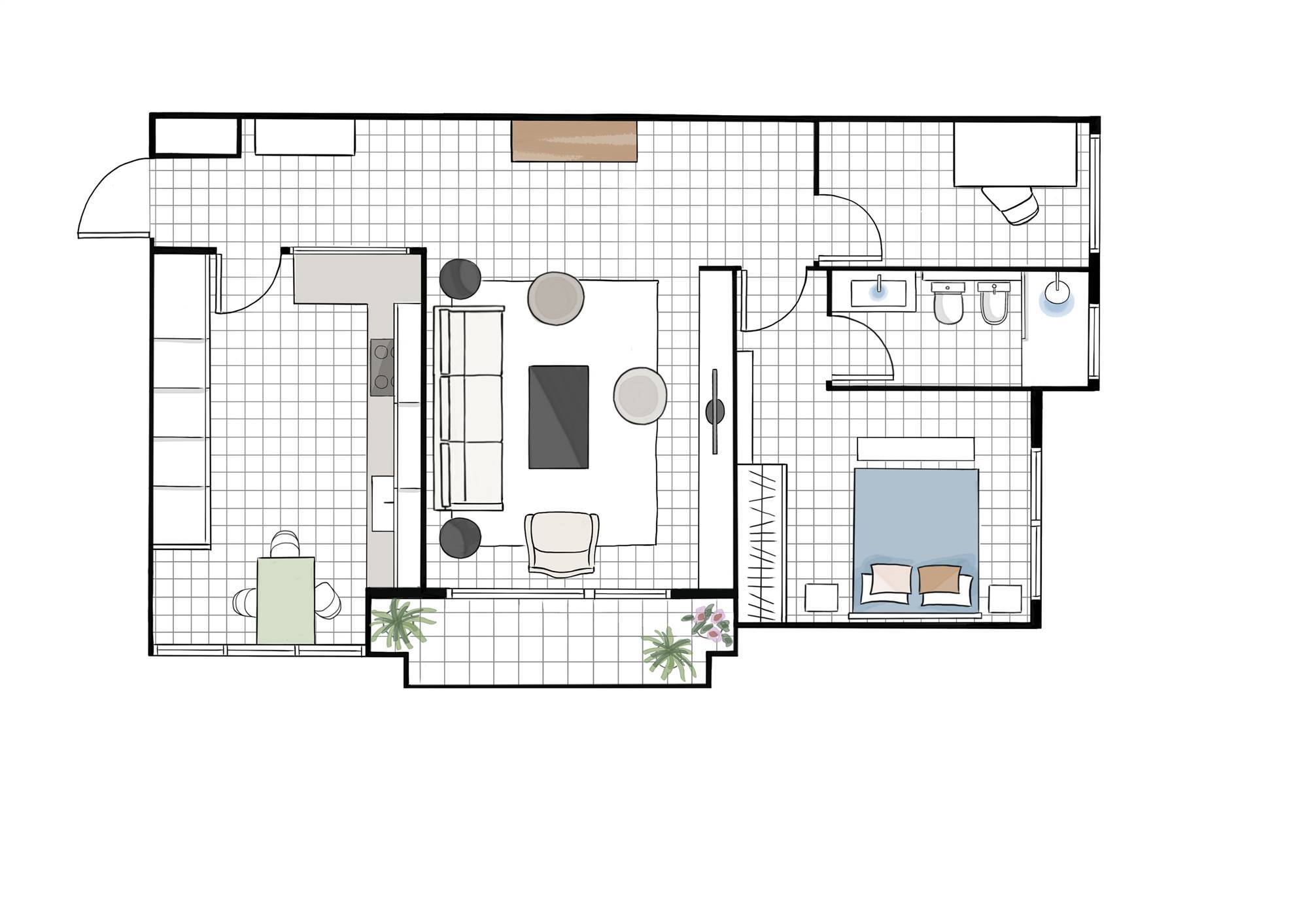 Plano de una casa de 50 metros cuadrados. 