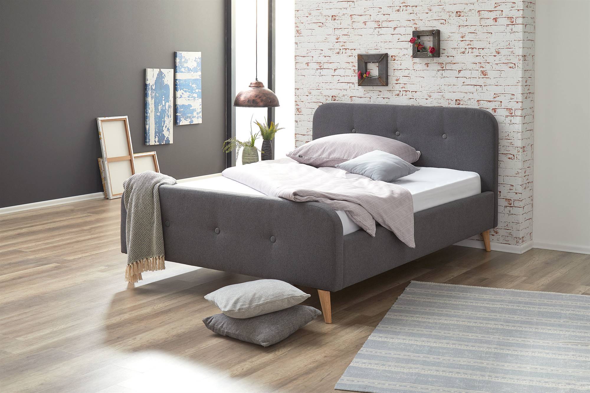 dormitorio cama gris