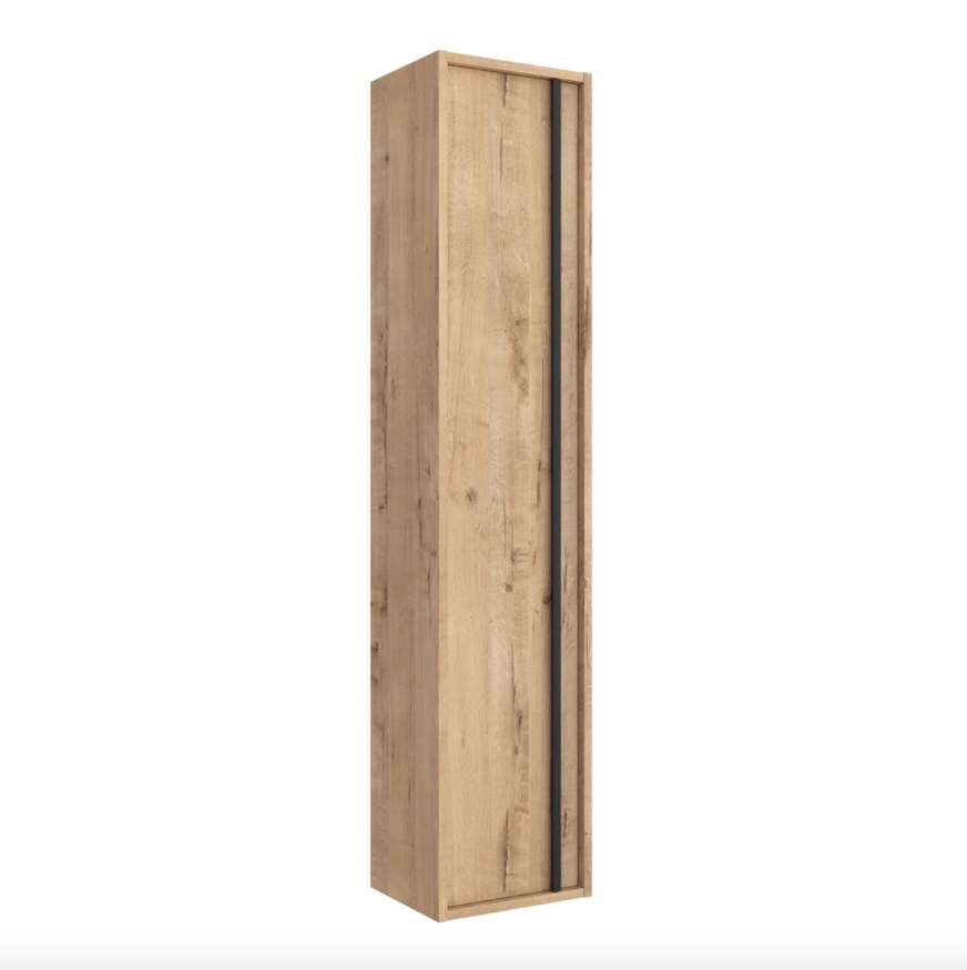 Mueble baño tipo columna suspendida de madera modelo Attila Salgar de El Corte Inglés. 