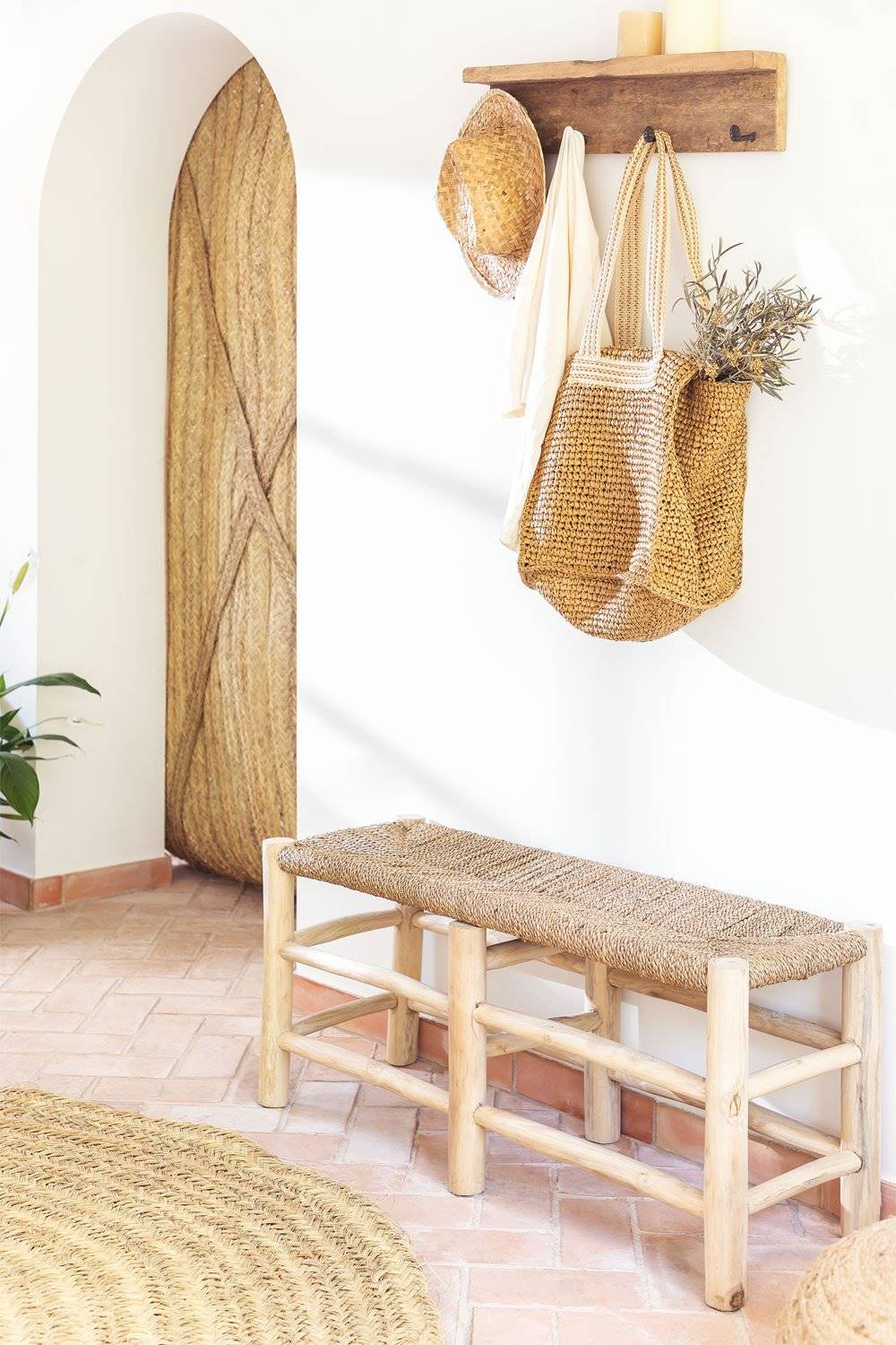 Banco de madera de teca con asiento de fibras de Sklum