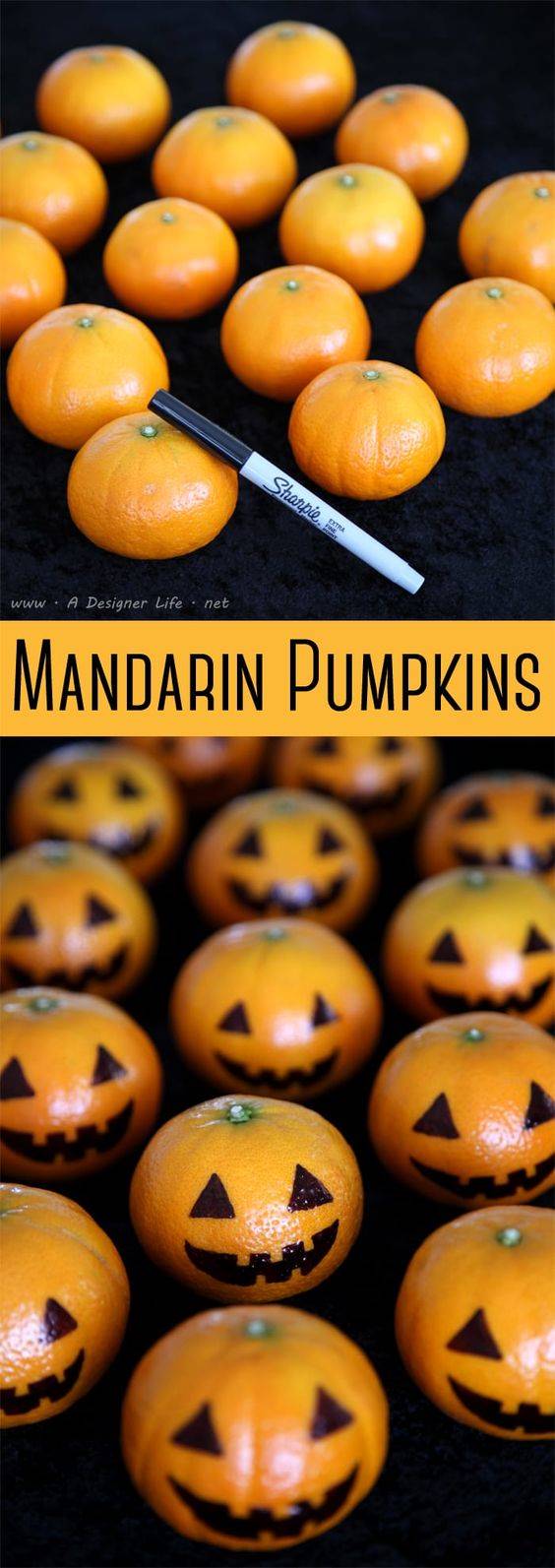 Mandarinas con decoración de Halloween.