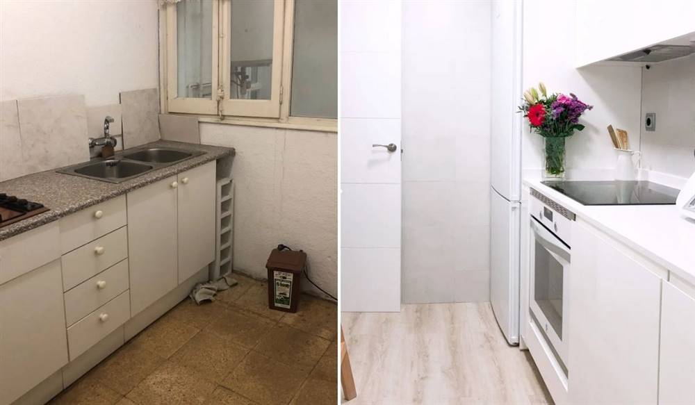 Antes y después de la cocina de la casa de la influencer de decoración @decomyb.jpg