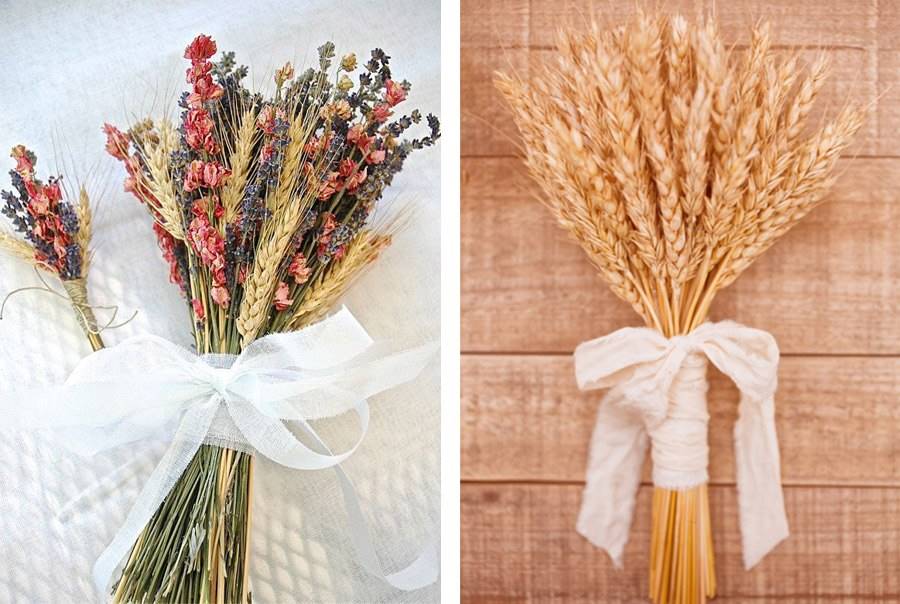 Ideas de ramos de novia de trigo. 