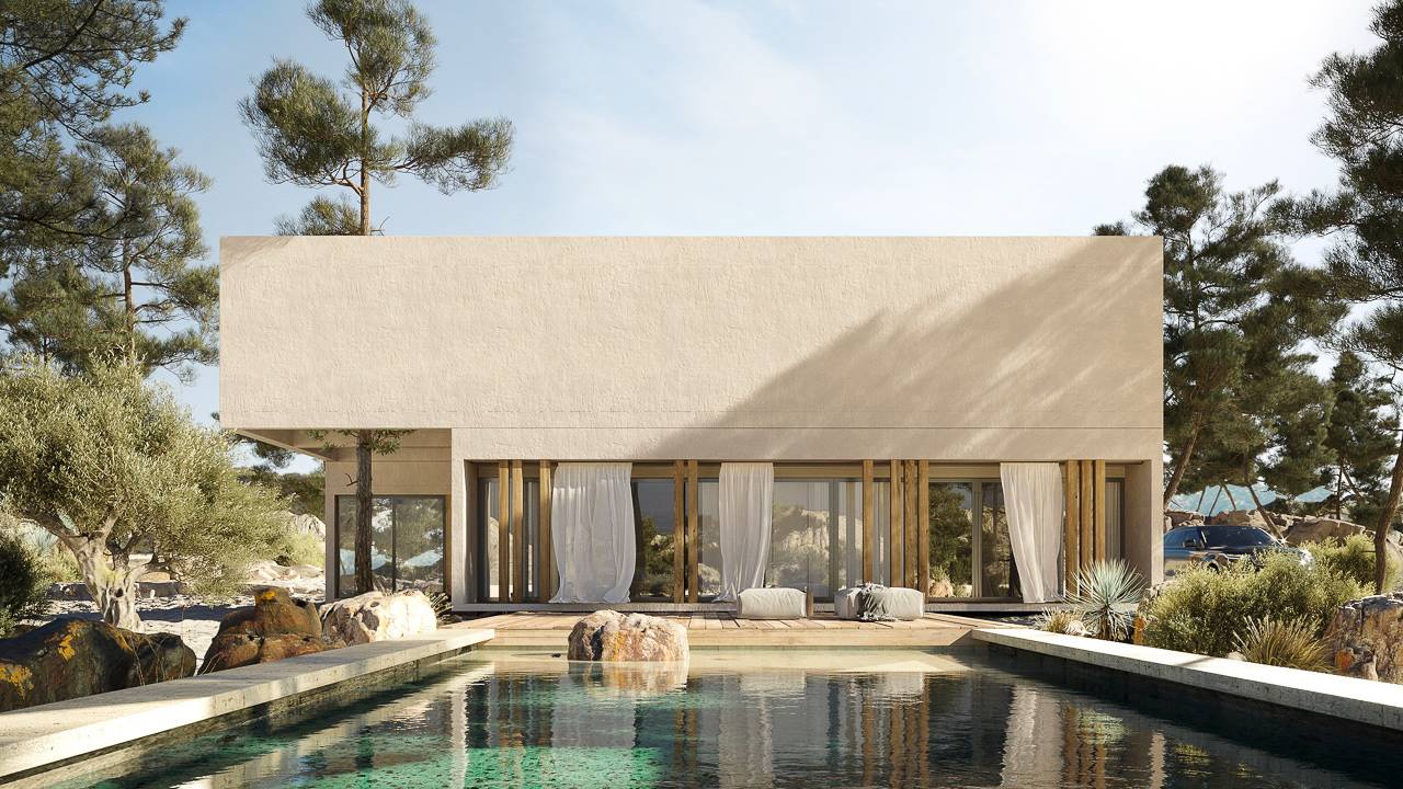 Casa ecológica prefabricada con piscina.