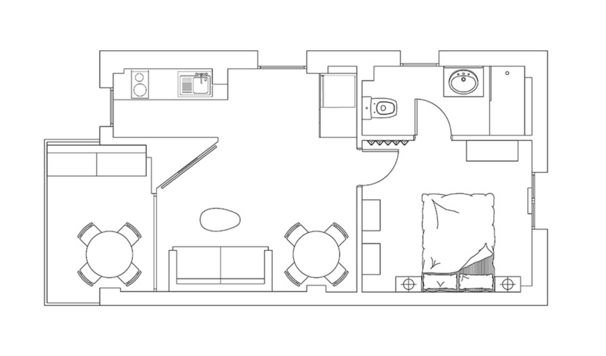 Plano de un piso pequeño de 36 m2 en Madrid por PortobelloStreet.es