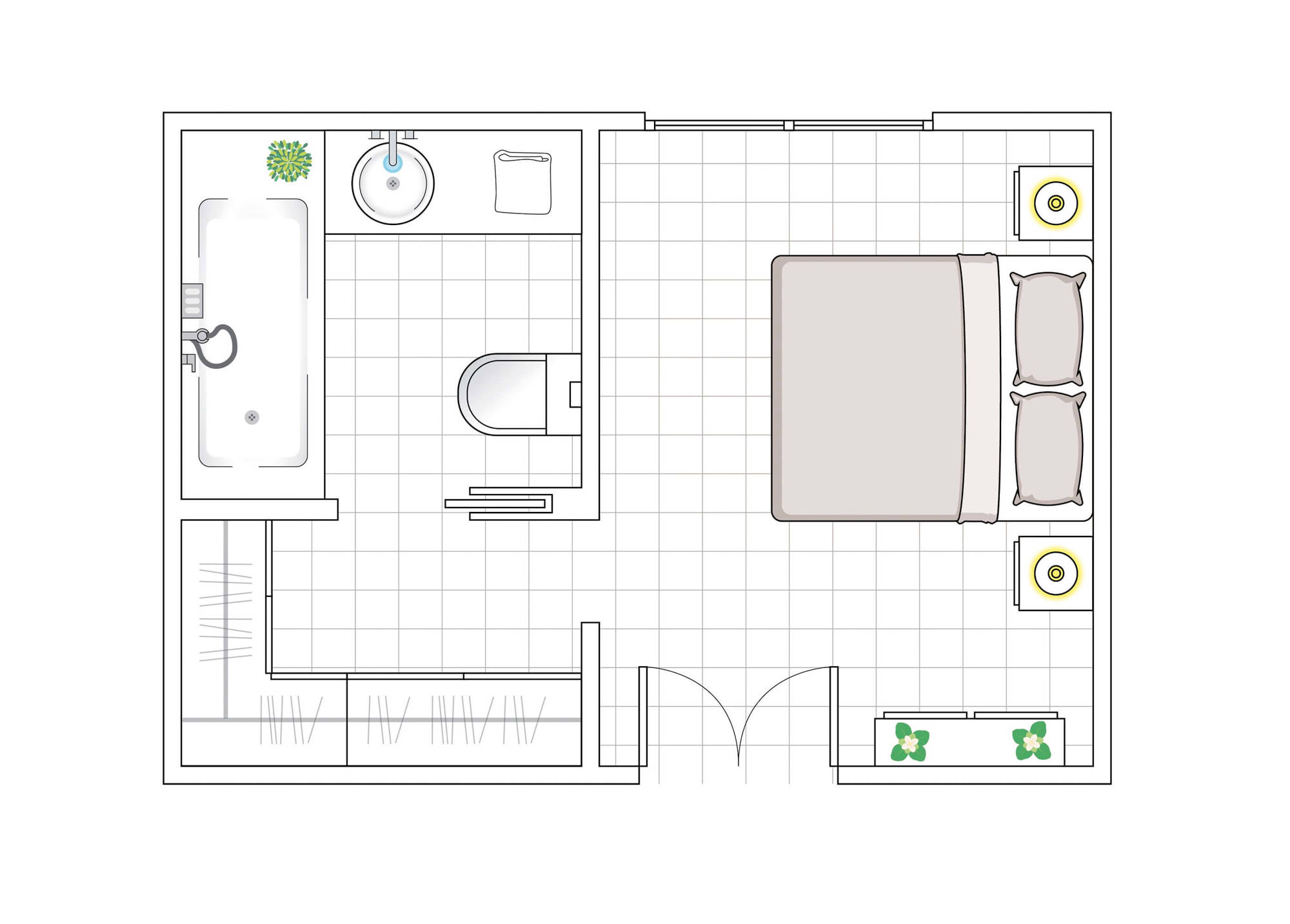 00520122 plano de dormitorio con baño y vestidor
