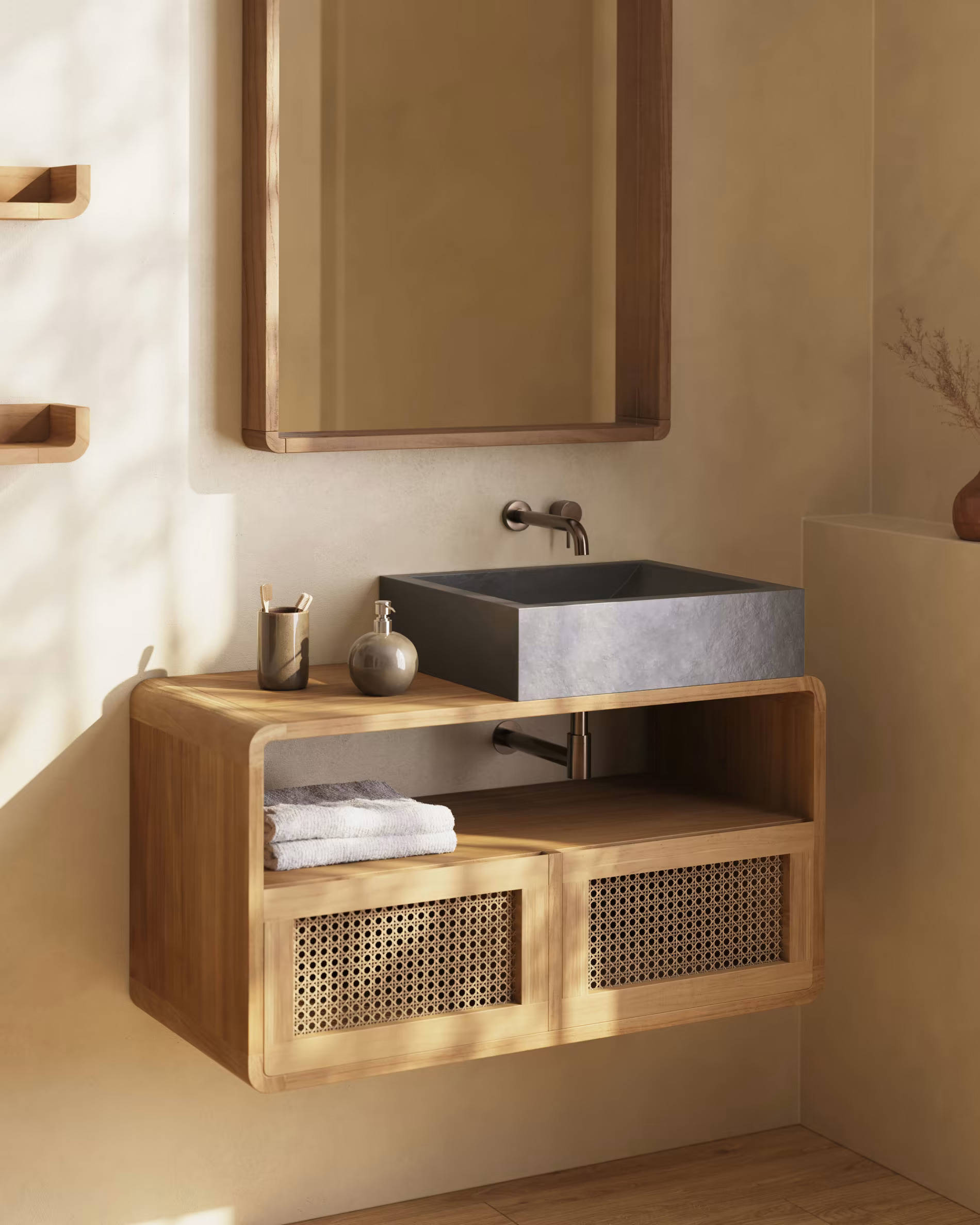 Mueble de baño Sabiela de madera maciza de teca de Kave Home.