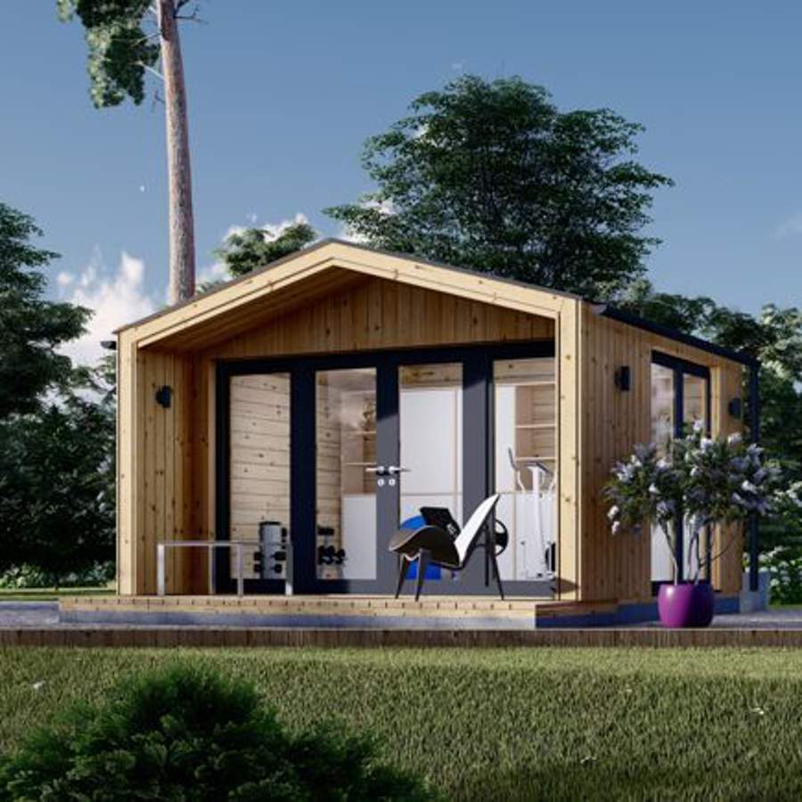 Una mini casa de madera con porche que cuesta solo 6.500 euros.