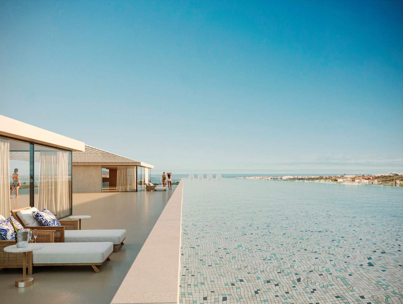 Exterior de Design Hills, con piscina infinita sobre panorámica del Mediterráneo