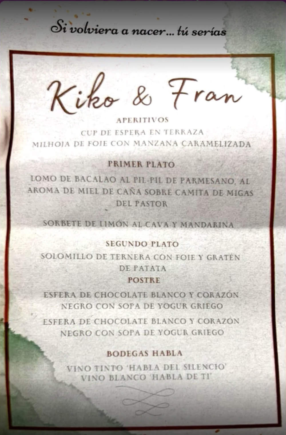 menu boda kiko hernandez. 