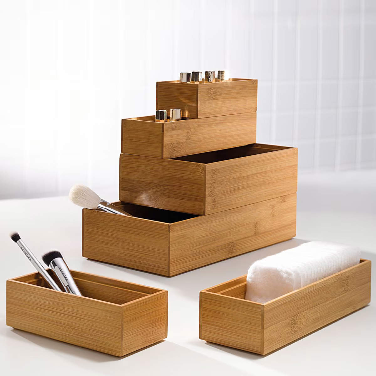 Set de cajas de madera de bambú.