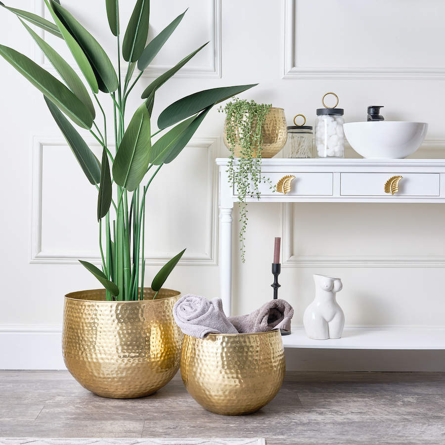 Melody Maison, Gold Hammered Metal Planter.
