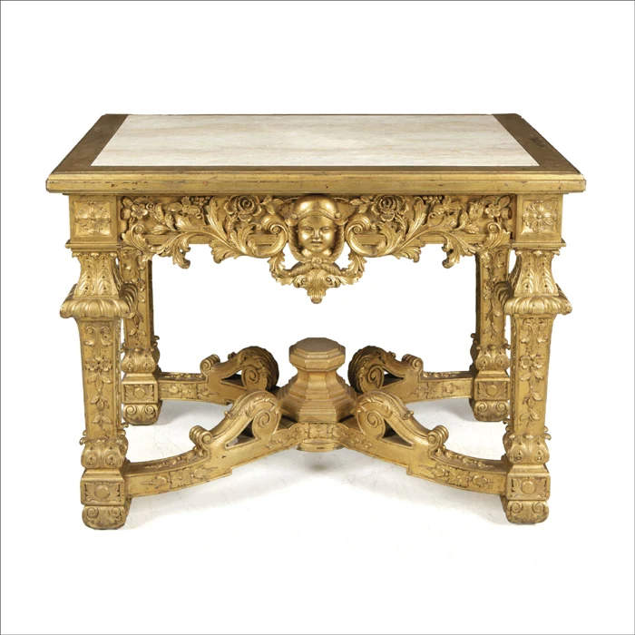 Consola Luis XIV, madera dorada y tallada