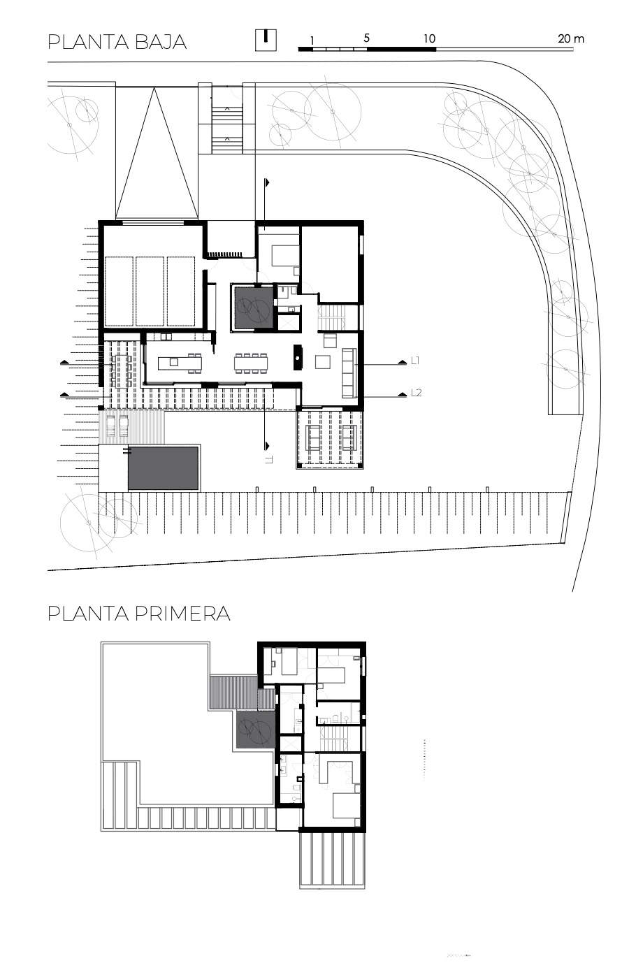 Un ejemplo de plano de dos plantas que puede convertirse en una casa de una sola altura
