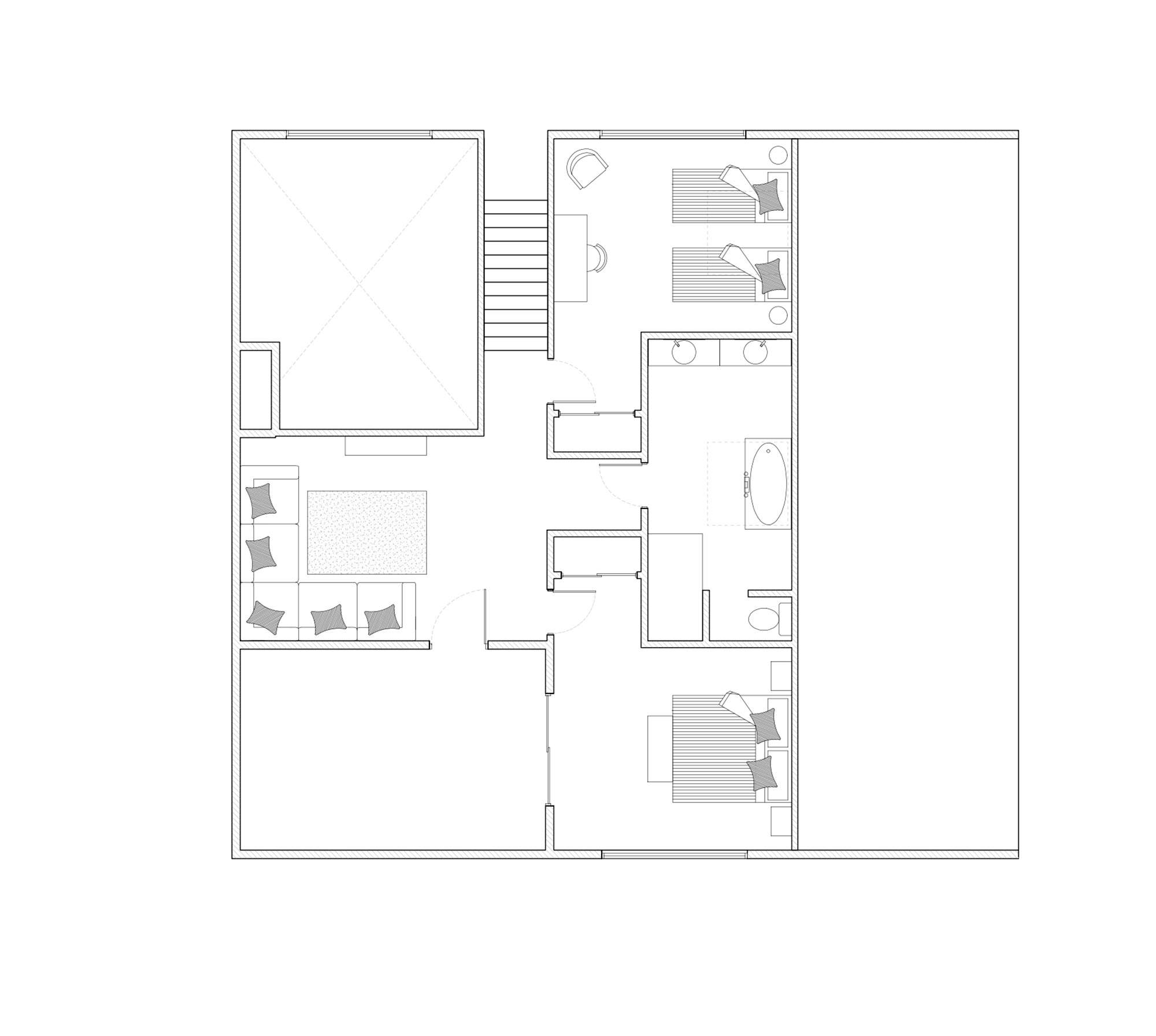 Plano de construcción de una planta de dormitorios en una casa prefabricada