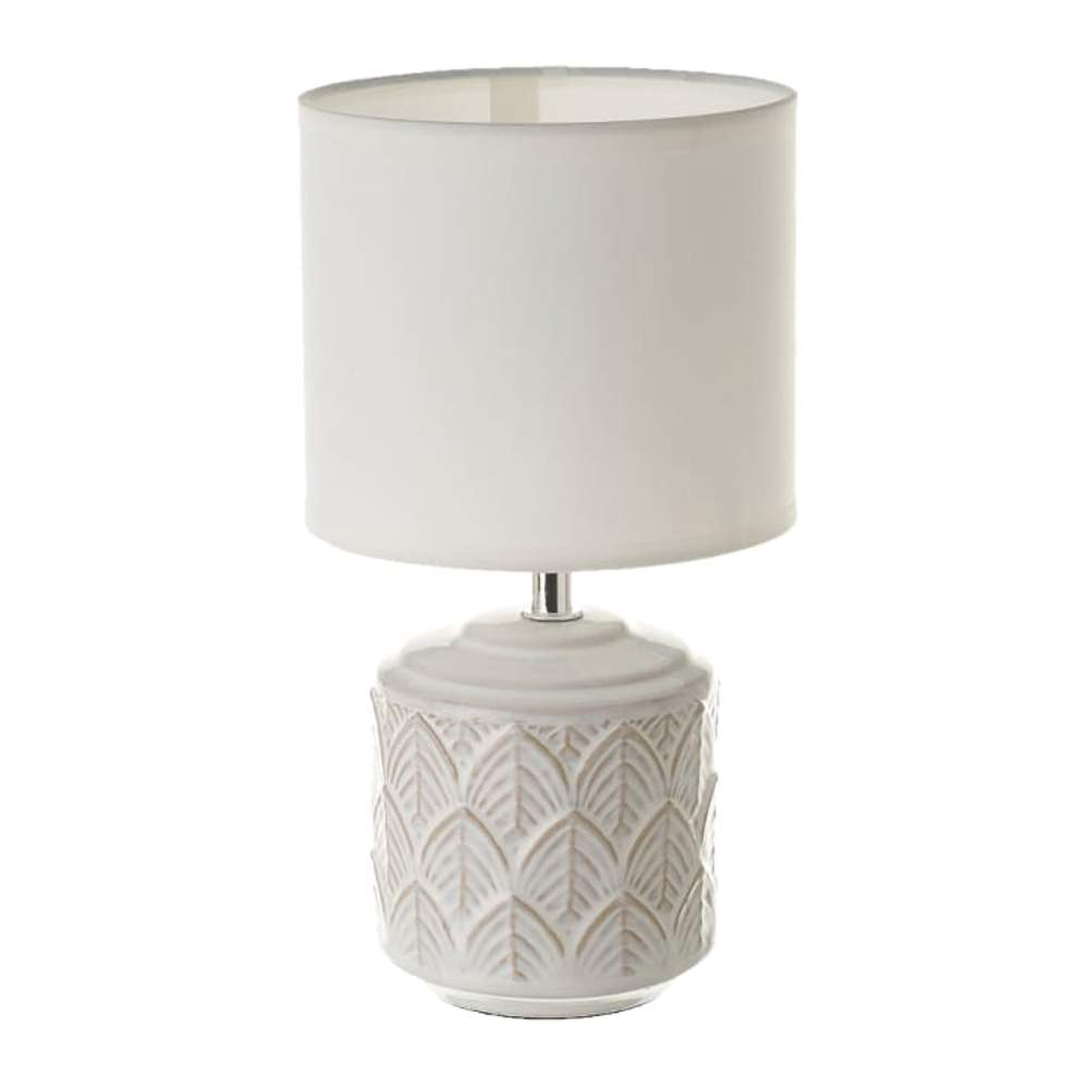 lampara de mesa hojas de ceramica blanca