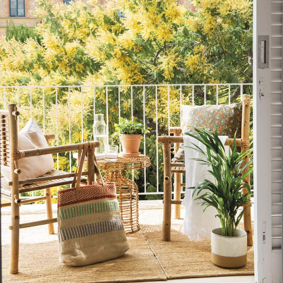 balcón com plantas y sillas