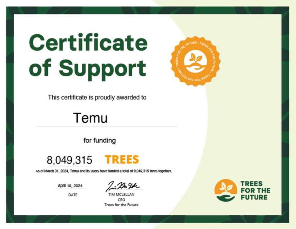 Compromiso Temu para plantar árboles