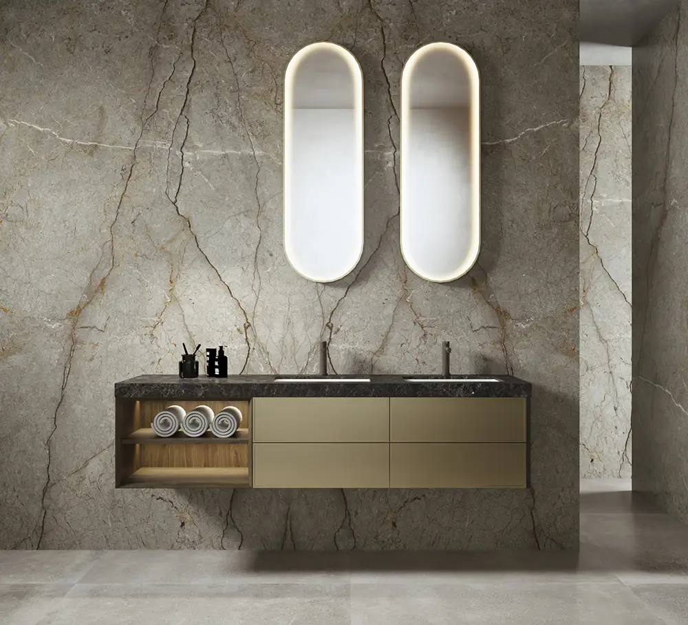 ambiente biblioteca mueble bano synphony roble noche champagne gamadecor porcelanosa