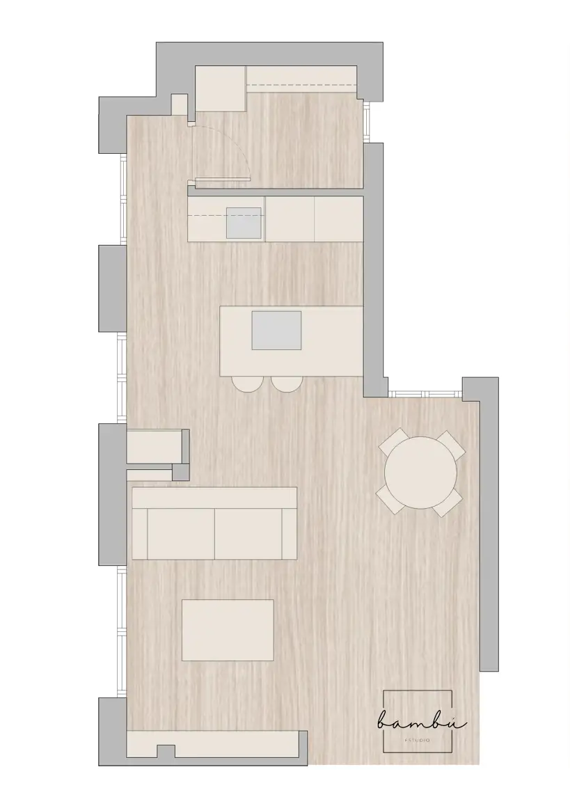 Plano del ático, con la cocina diseñada