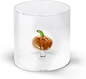 Vaso de cristal con detalle de calabaza