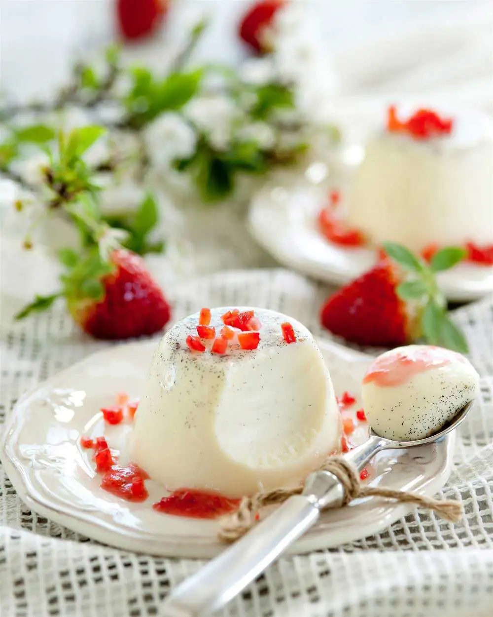 Postre: Pannacotta con fresas