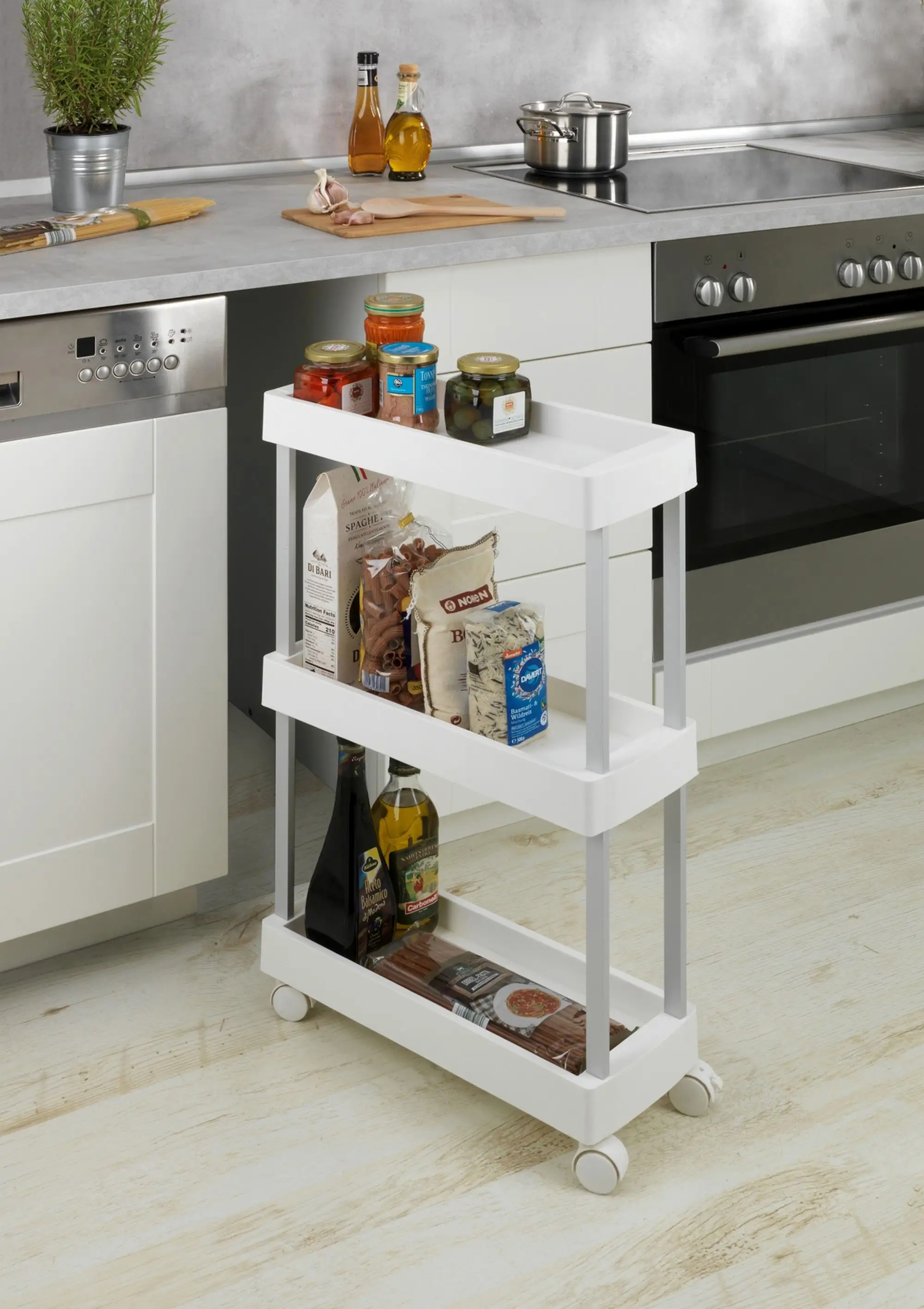 Carrito de cocina blanco de Leroy Merlin.