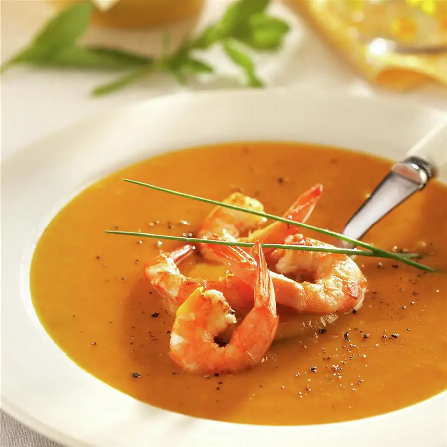 Crema de calabaza con langostinos 