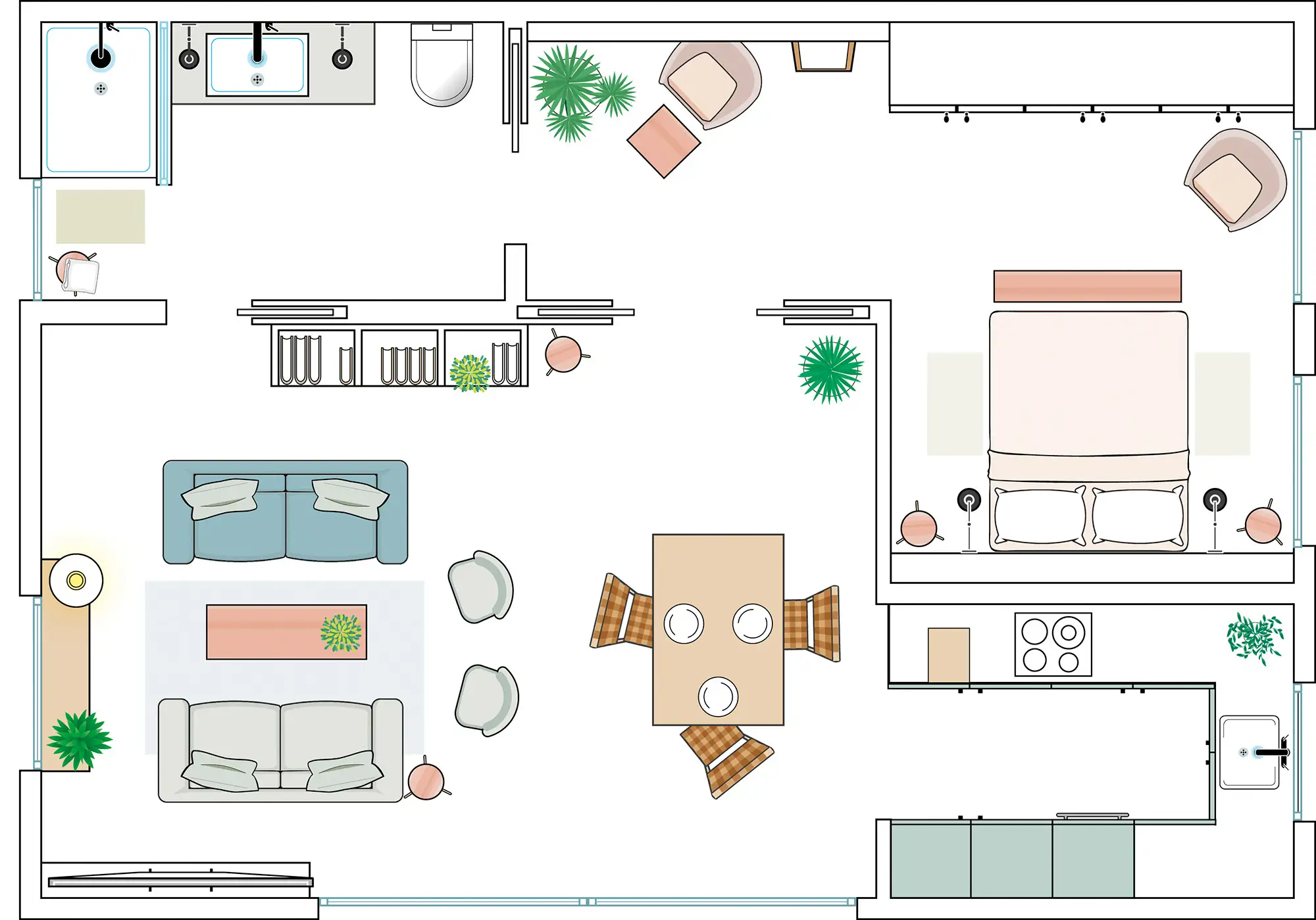 El plano de una casa de 60 metros cuadrados