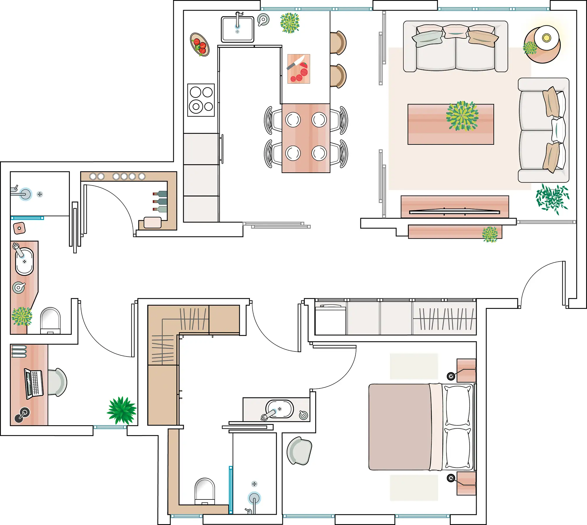 Plano de piso pequeños de 65 metros cuadrados