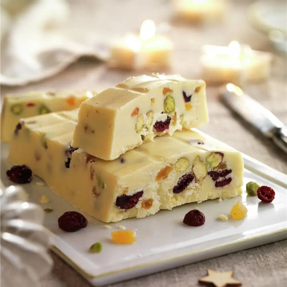 turron de chocolate blanco con arandanos y pistachos