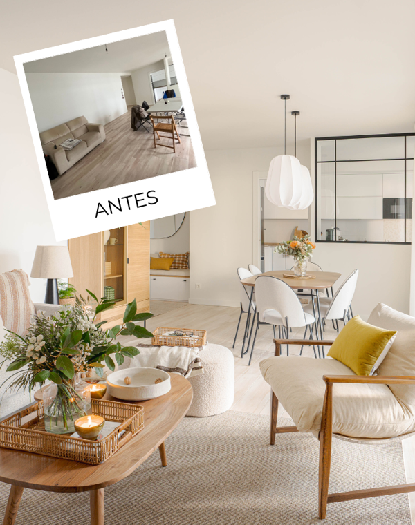 ANTES Y DESPUÉS: de piso pequeño (de 90m2) a pisazo acogedor con paredes de cristal y cocina con office