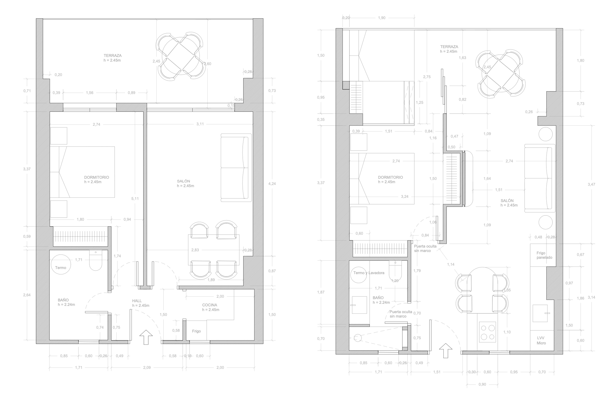 Plano antes y después del piso