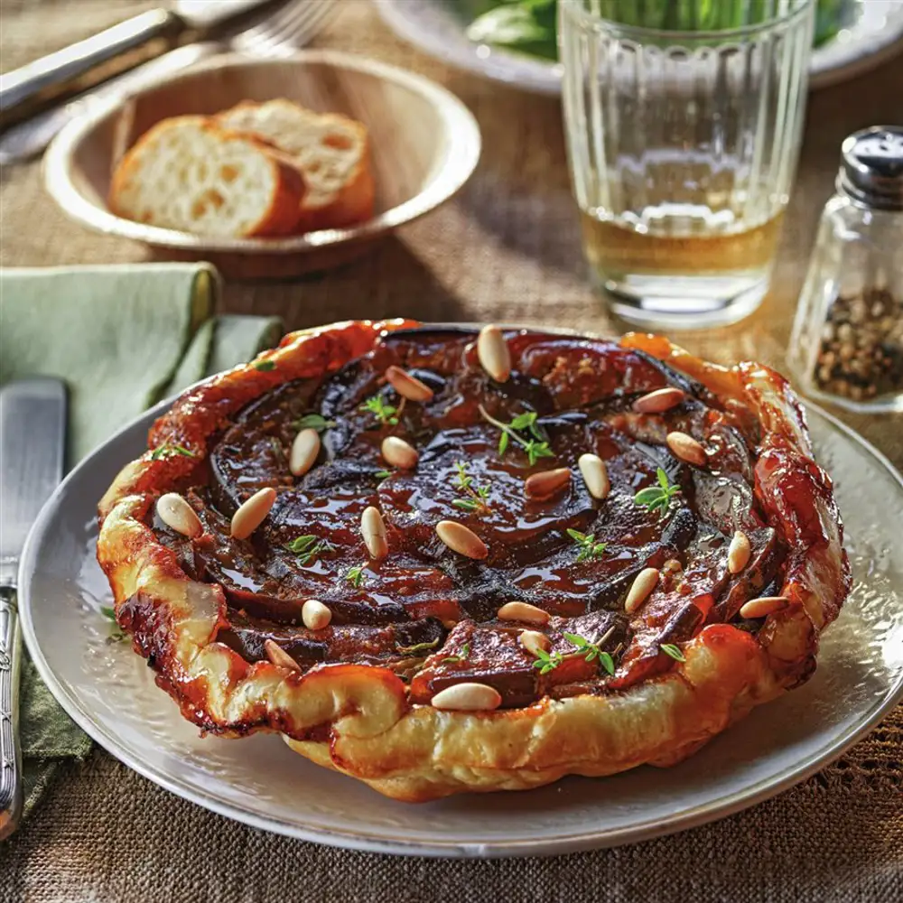 paso a paso para hacer tatin de berenjena y queso de cabra resultado final