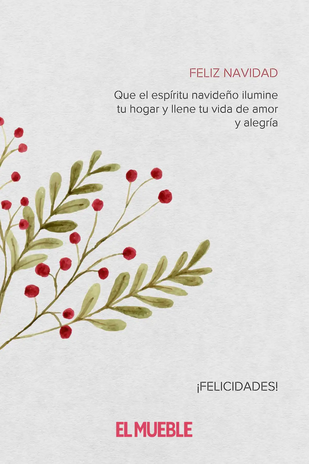 Green And Red Minimalist Watercolor Branch Holiday Card