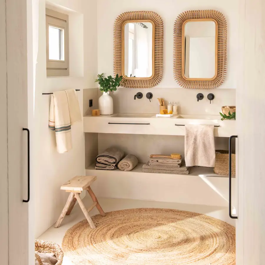 00588542 baño moderno natural espejos fibras mueble obra 