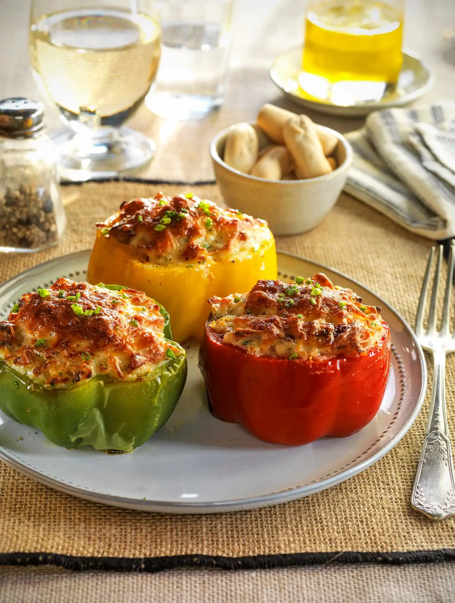 Pimientos gratinados con pollo