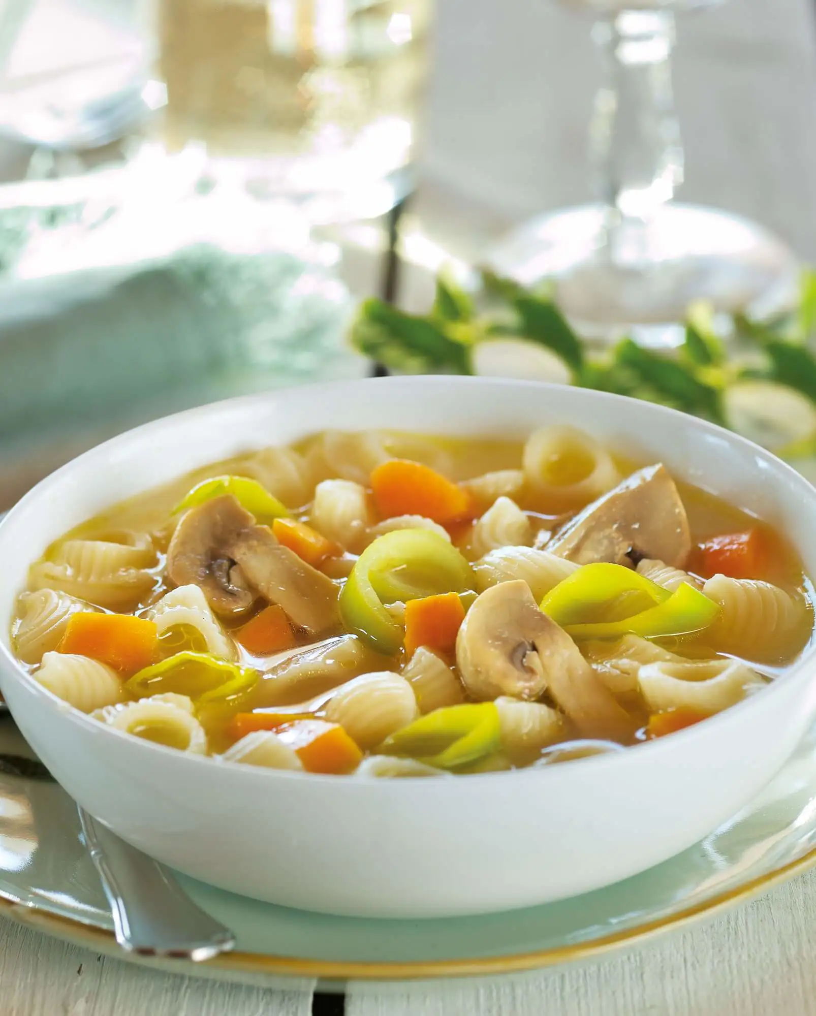 recetas de sopa de pollo sopa con caracolas y champiñones