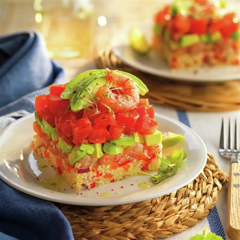 ceviche de carabineros con aguacate y cuscus