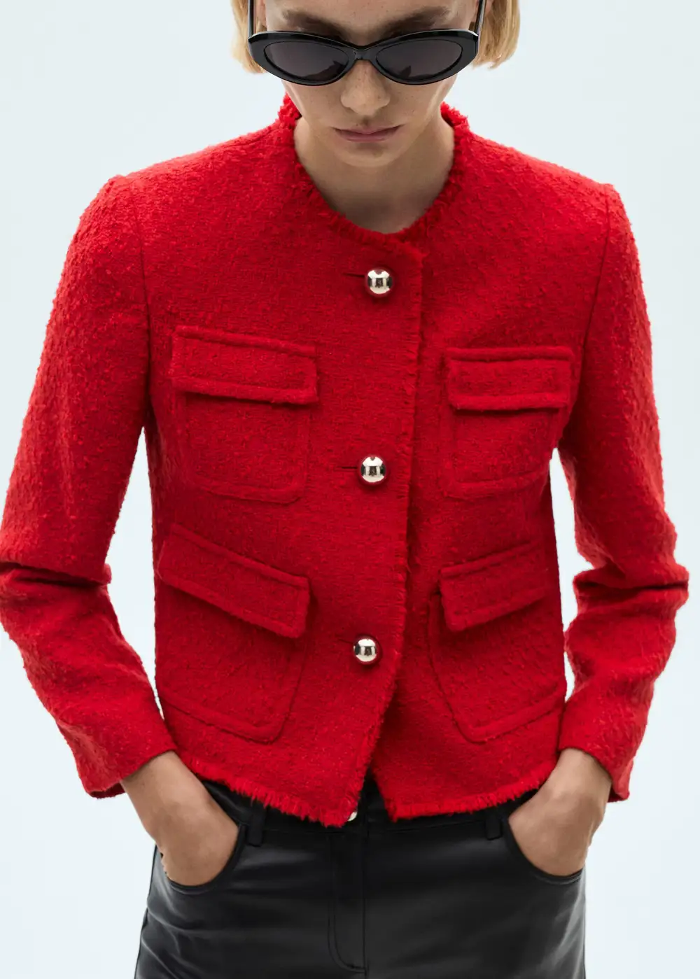 Chaqueta tweed de color rojo