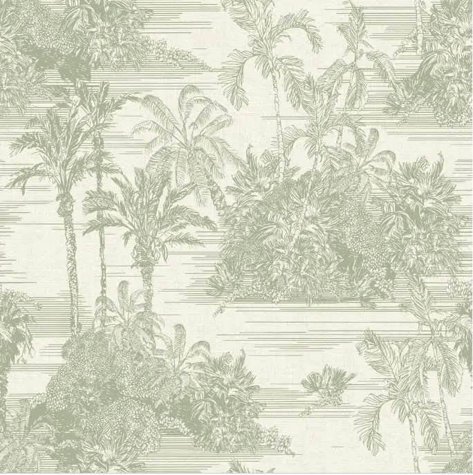 Papel pintado vinilo naturaleza Toile Jouy verde leroy merlin