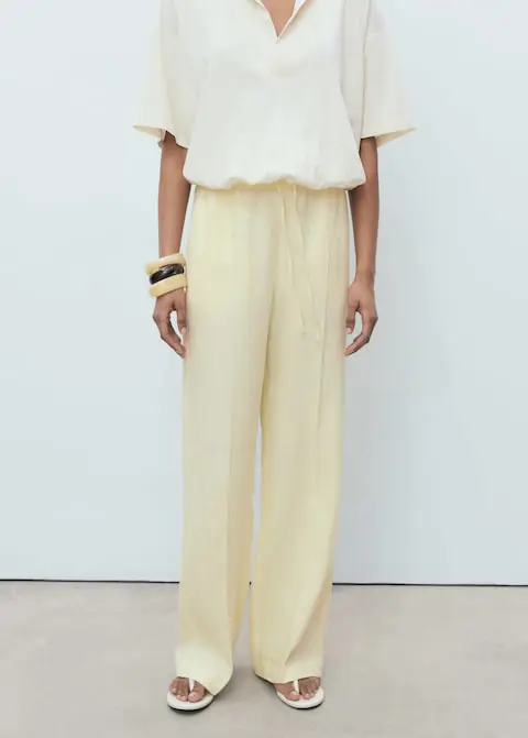 Pantalón recto lino con lazo