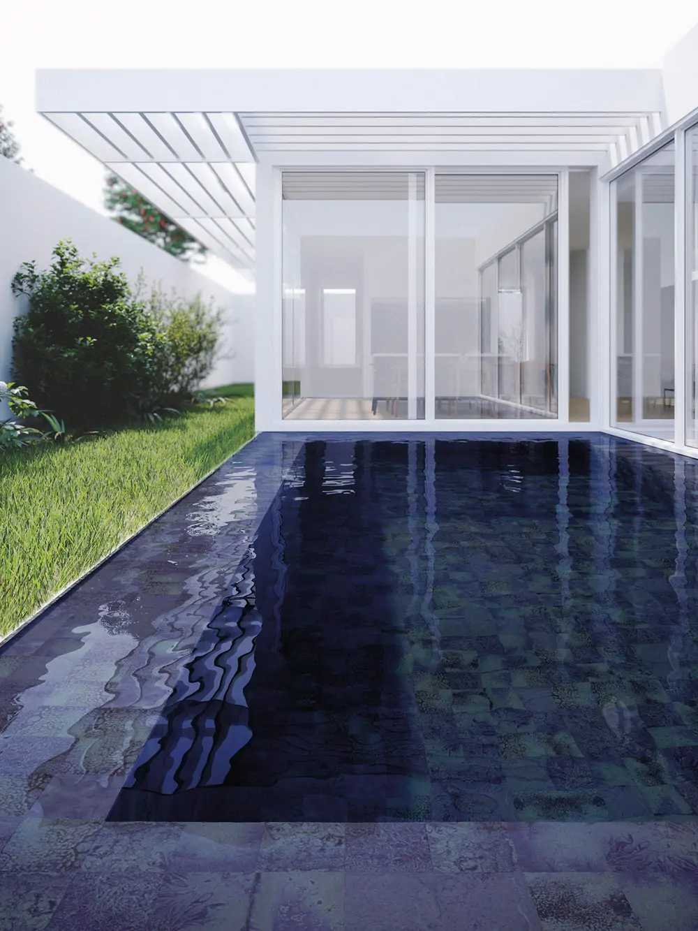 Piscina desbordante realizada con la cerámica Bali Ubud Matt de L’Antic Colonial.