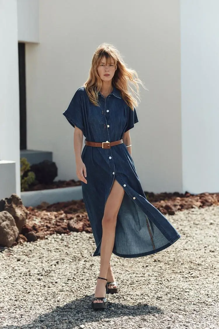 Vestido midi denim: versatilidad primaveral