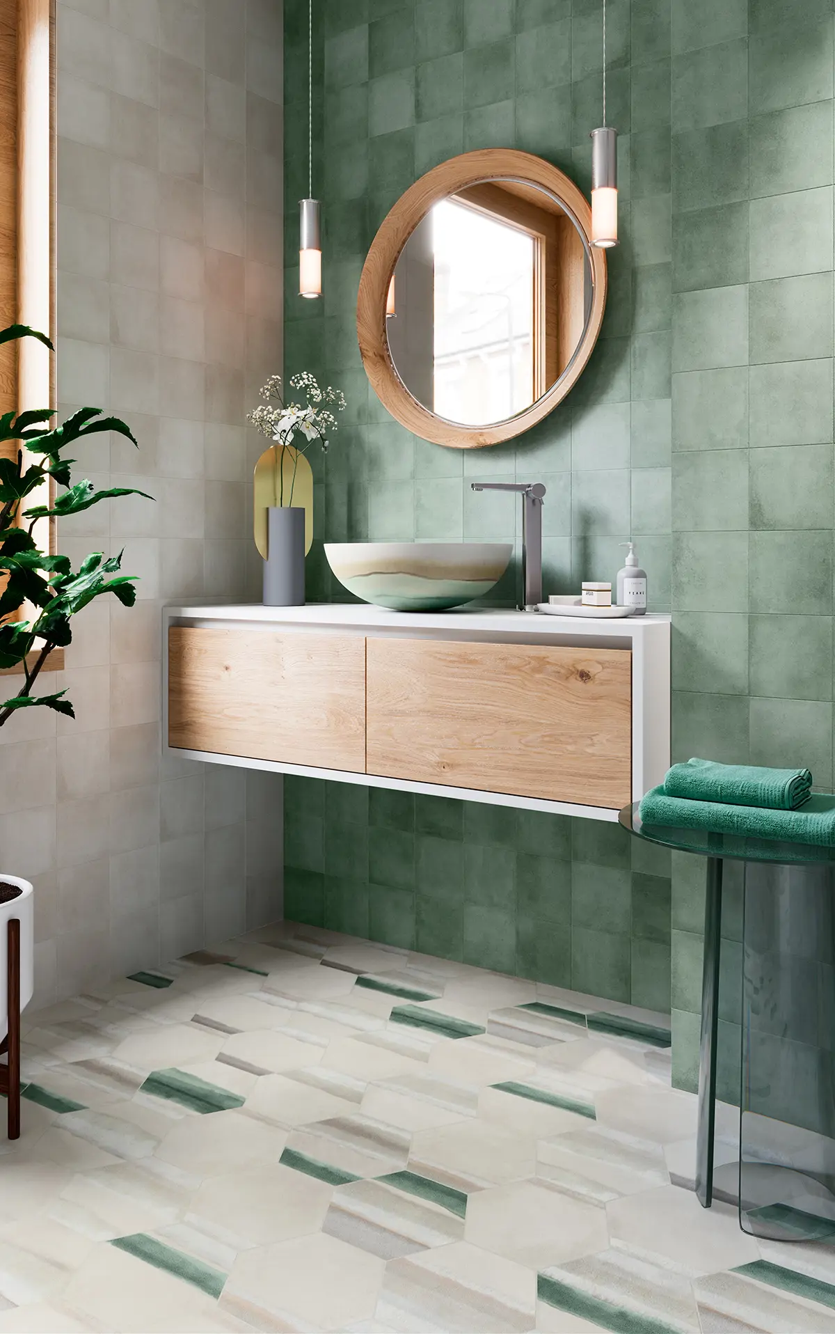 Baño con azulejo verde