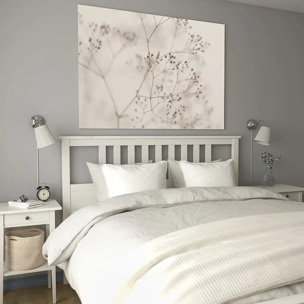cuadro IKEA lienzo flores primer plano blanco beige 