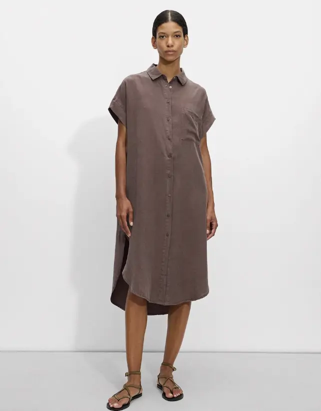 Vestido camisero midi en liso