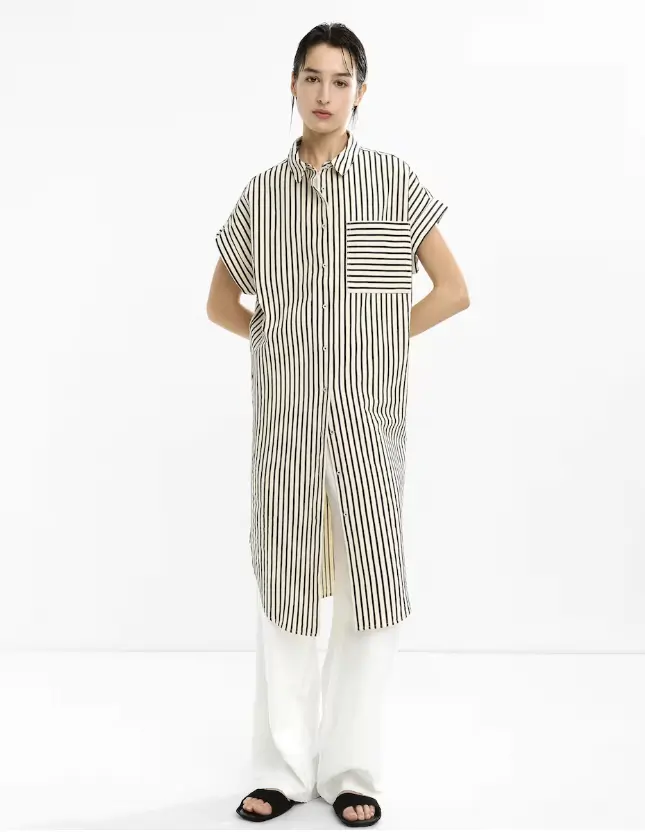 Vestido camisero de manga corta con estampado de rayas