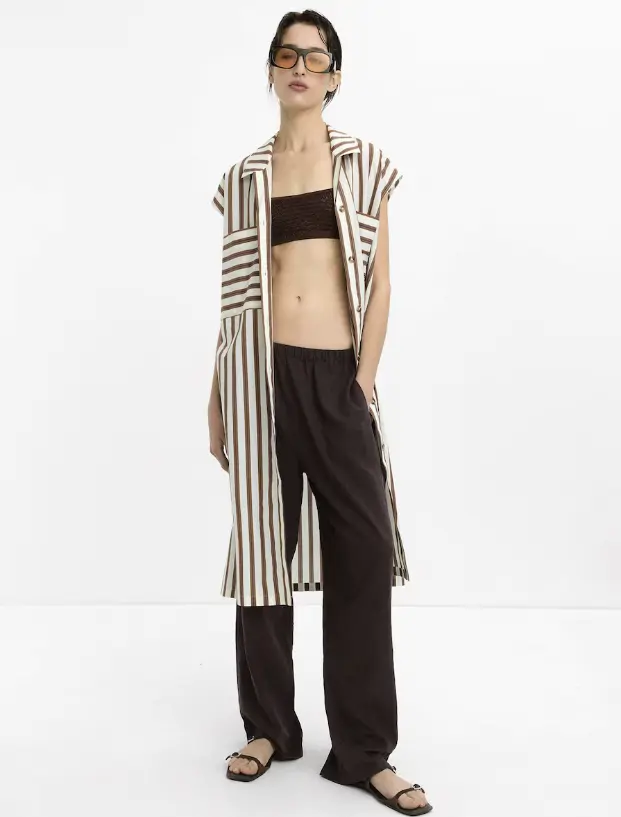 Vestido 100% algodón midi camisero con estampado de rayas